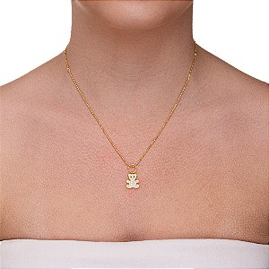 Colar Ursinho Cravejado folheado a ouro