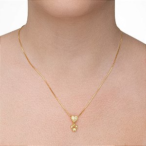 Colar Coração de Menina com Passante Cravejado folheado a ouro