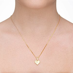 Colar Coração Pixelado com Zircônias folheado a ouro