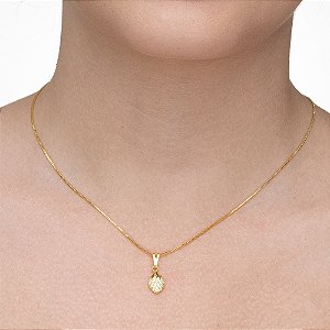Colar Morango Cravejado com Pontos de Luz folheado a ouro