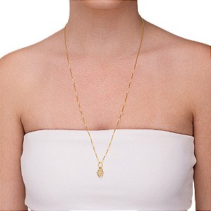 Colar Mão de Hamsa com Ponto de Luz em Cristal folheado a ouro