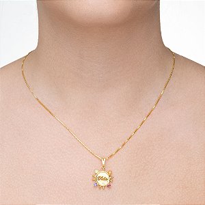 Colar Medalha "Vida" com Zircônia Coloridos folheado a ouro