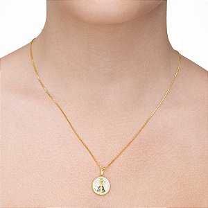 Colar Medalha Redonda Nossa Senhora Aparecida folheado a ouro