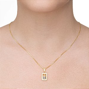 Colar Medalha Retangular Nossa Senhora Aparecida folheado a ouro