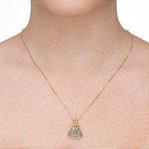 Colar Nossa Senhora Aparecida com Manto Cravejado e Terço Central folheado a ouro