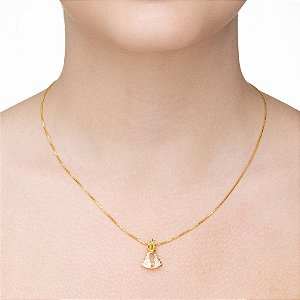 Colar Nossa Senhora Aparecida Cravejada com Manto folheado a ouro