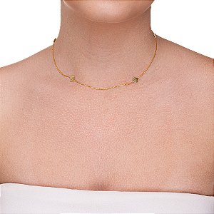Choker Veneziana com Quadrados Texturizados folheado a ouro