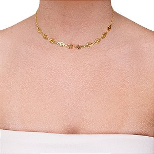 Choker de Folhas Vazadas lisas folheada a ouro