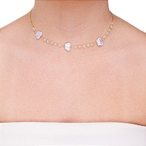 Choker  Pérolas e Borboletas folheada a ouro