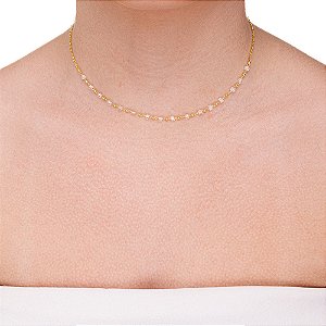 Choker Cristais Cubo Cristal folheado a ouro