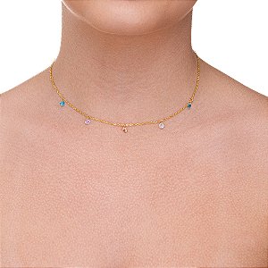 Choker com ponto de luz em zircônia colorido