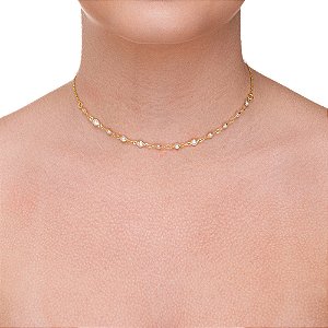Choker pérola folheado a ouro