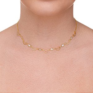 Choker luz com ponto de luz intercalados folheado a ouro