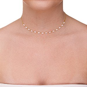 Choker canutilhos rosa folheado a ouro