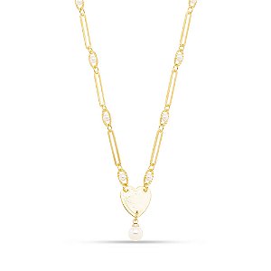 Choker Espirito Santo com pérola folheado a ouro