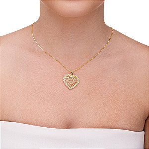 Colar de coração em strass na corrente veneziana folheada a ouro