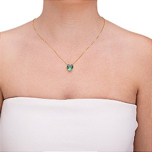 Colar de coração vidro acqua na corrente veneziana folheada a ouro