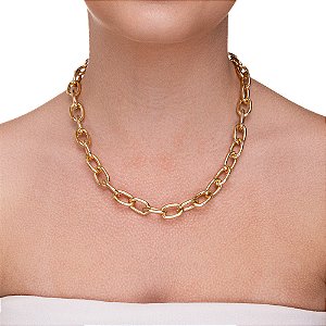 Choker de elos grossos folheado a ouro