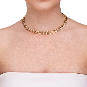 Choker elos grumet dourada folheado a ouro