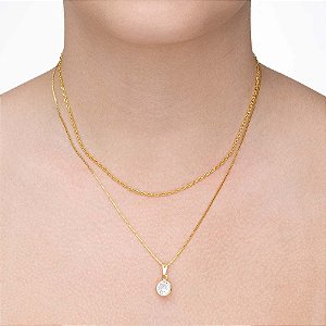 Colar duplo com ponto de luz e corrente folheado a ouro