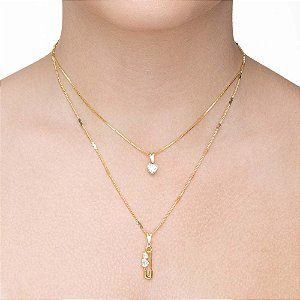 Colar duplo com ponto de luz folheado a ouro