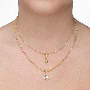 Colar duplo com pedra de zircônia folheado a ouro