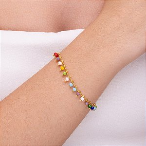 Pulseira com pedrinhas coloridas folheadas a ouro