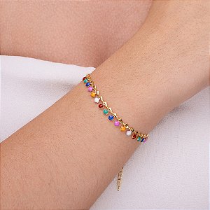 Pulseira colorida com resina folheada a ouro