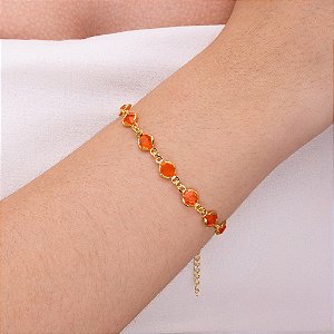 Pulseira com pedra redonda laranja folheado a ouro