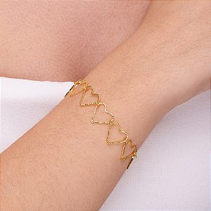 Pulseira de coração vazada folheado a ouro