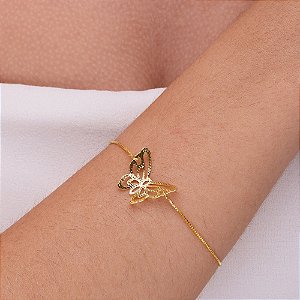 Pulseira borboleta com corrente veneziana folheada a ouro