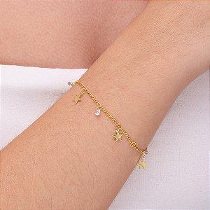 Pulseira estrela com ponto de luz folheada a  ouro