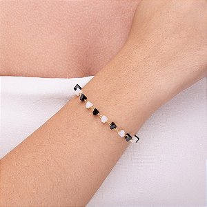 Pulseira com cristais preto e leitoso folheado a ouro