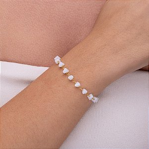 Pulseira de cristais branca folheada a ouro