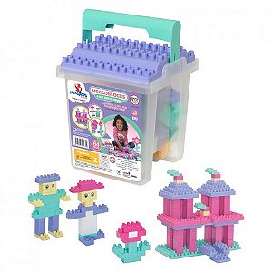 Balde de Blocos Mercoblocks 64 Peças Mercotoys