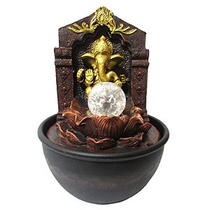 Fonte de Água Ganesha na Flor de Lótus com Led Bivolt - 26cm