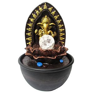 Fonte de Água Ganesha na Flor de Lótus com Led Bivolt - 29cm