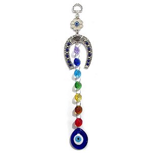 Móbile Ferradura com 7 Chakras e Olho Grego 26cm