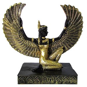 Estátua Ísis Alada Asas Abertas 14cm - Preto com Dourado