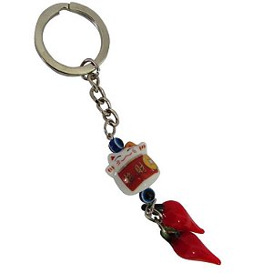 Chaveiro Manekineko com Olho Grego e Pimenta 14cm