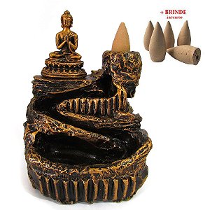 Incensário Cascata Buda Meditando 13cm + Brinde