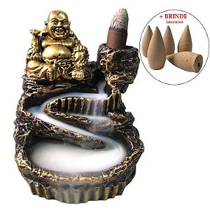 Incensário Cascata Buda Chinês Sorridente 12cm + Brinde