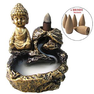 Incensário Cascata Buda 12cm + Brinde