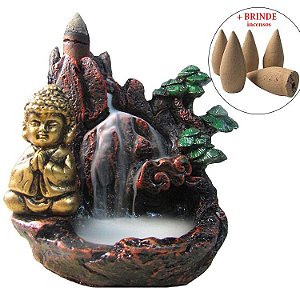 Incensário Cascata Buda na Floresta 10cm + Brinde