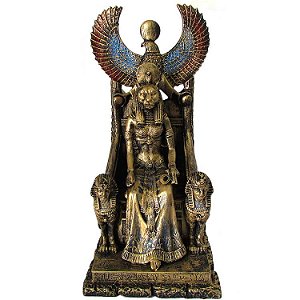 Estátua Deusa Sekhmet Dourada no Trono 26cm