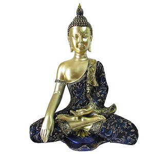 Buda Tailandês G 34cm - Azul e Dourado