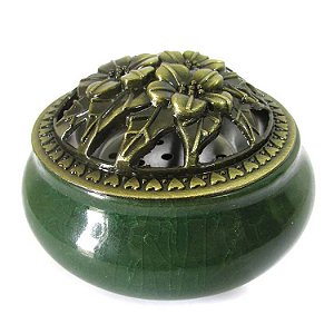 Turíbulo de Porcelana com Flores 10cm - Verde Escuro
