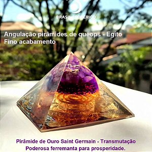 Orgonite Pirâmide de Ouro Saint Germain 6,5cm - Transmutação - Angulação Quéops Egito