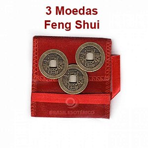 Moedas Feng Shui (3 Moedas com Fita Vermelha) - Sorte e Prosperidade