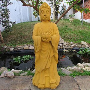Buda Tibetano de Concreto para Jardim 85cm - Amarelo